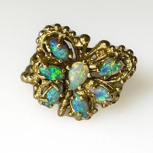 Art Deco 14k Australian Fire Opal Butterfly Ring